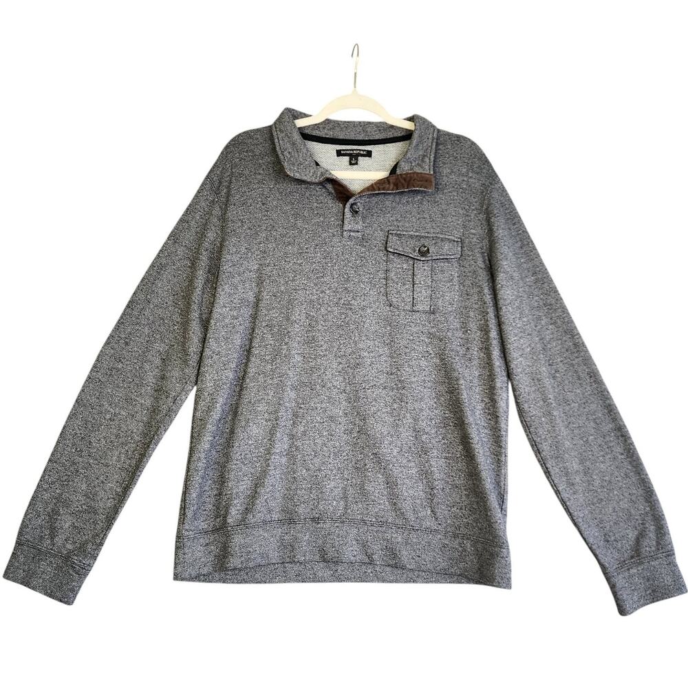 Banana Republic Factory Mens Marled Button Mock Neck Pullover Sweater Size Large
